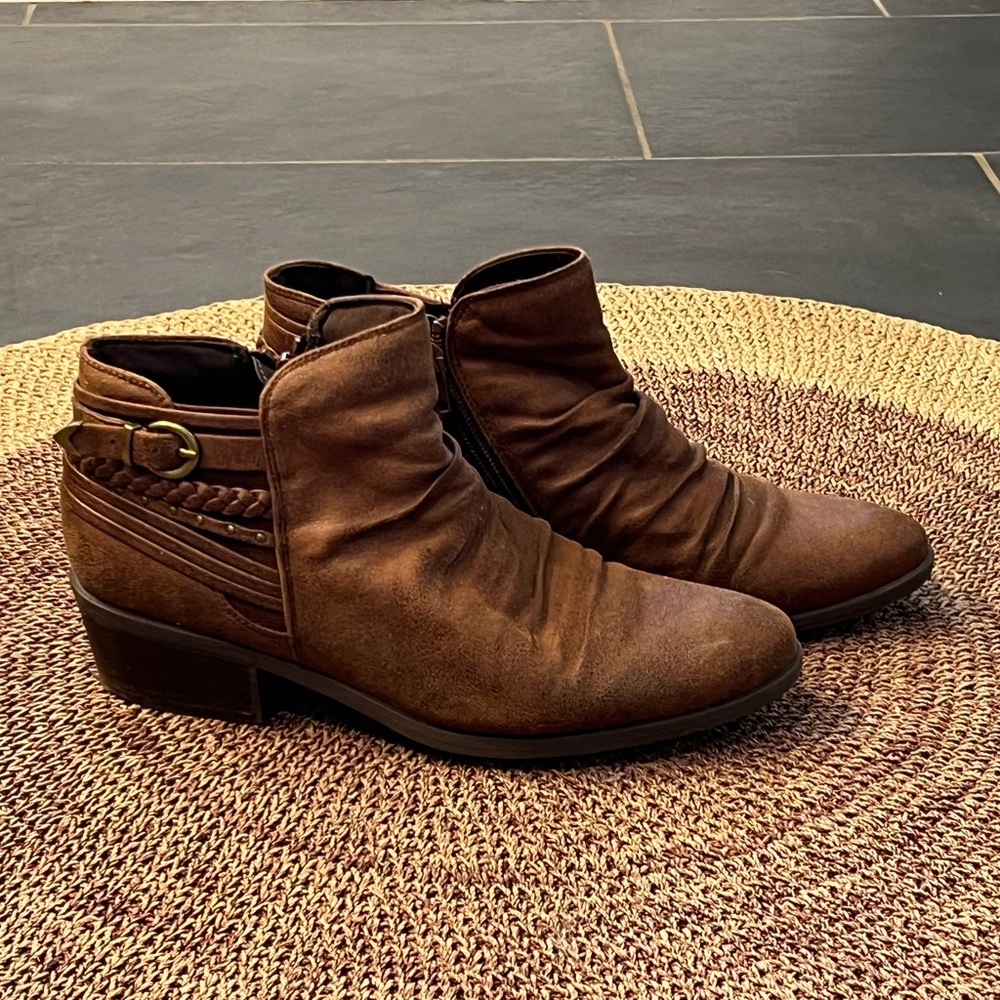 BareTraps Brown Ankle Booties with Ruched Detail